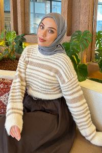 Lamelif Piliseli Bambu Eşarp Füme