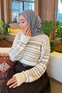 Lamelif Piliseli Bambu Eşarp Füme