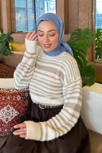 Lamelif Piliseli Bambu Eşarp Kot Mavisi