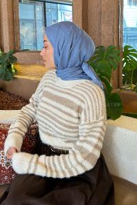 Lamelif Piliseli Bambu Eşarp Kot Mavisi