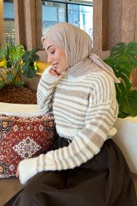 Lamelif Piliseli Bambu Eşarp Koyu Vizon