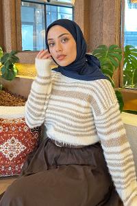 Lamelif Piliseli Bambu Eşarp Lacivert