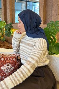 Lamelif Piliseli Bambu Eşarp Lacivert