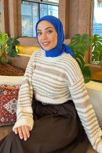 Lamelif Piliseli Bambu Eşarp Saks Mavisi