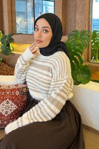 Black Cotton Fabric Striped Striped Scarf