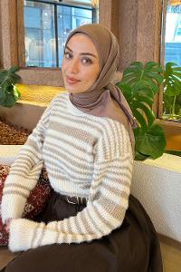 Soft Brown Cotton Fabric Striped Striped Scarf