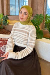 Lamelif Piliseli Bambu Eşarp Yağ Yeşili