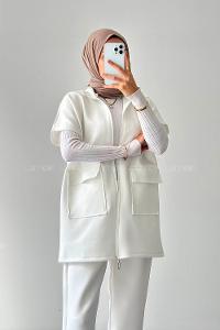 Lamelif Scuba Yelekli Tesettür Takım Beyaz