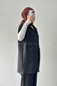 Lamelif Scuba Yelekli Tesettür Takım Siyah