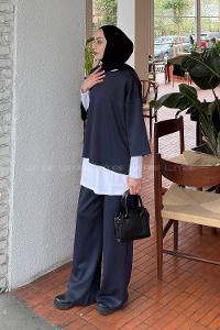 Anthracite Crew Neck Long Arm Cotton Regular Trousers Comfortable Suit