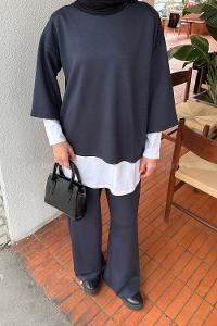 Anthracite Crew Neck Long Arm Cotton Regular Trousers Comfortable Suit