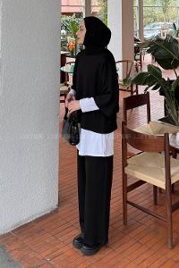 Black Crew Neck Long Arm Cotton Regular Trousers Comfortable Suit
