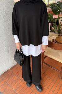 Black Crew Neck Long Arm Cotton Regular Trousers Comfortable Suit
