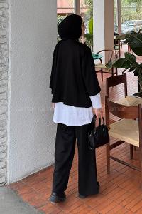 Black Crew Neck Long Arm Cotton Regular Trousers Comfortable Suit