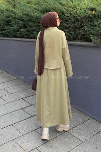 Lamelif Yarasa Kol Etekli Tesettür Takım Çağla Yeşili