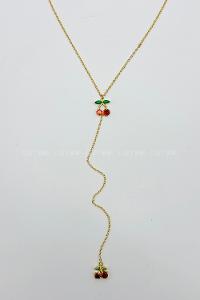 Lamelif Gold Kiraz Taşlı Y Kolye