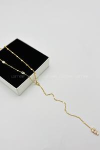 Lamelif Gold Kristal Taşlı Yaprak Y Kolye