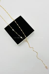 Lamelif Gold Kristal Taşlı Yaprak Y Kolye