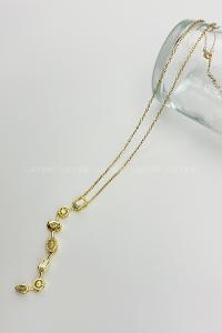 Lamelif Gold Minimalist Kristal Taşlı Y Kolye