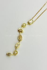 Lamelif Gold Minimalist Kristal Taşlı Y Kolye