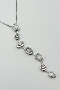 Lamelif Gümüş Minimalist Kristal Taşlı Y Kolye