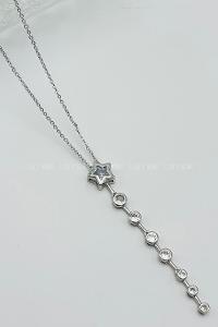 Lamelif Gümüş Yıldız Kristal Taşlı Y Kolye