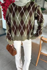 Lamelif Baklava Desen Şardonlu Kazak Haki