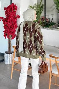 Lamelif Baklava Desen Şardonlu Kazak Haki