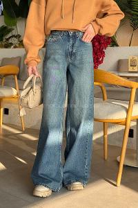 Lamelif Bol Paça Pantolon Mavi Yıkama