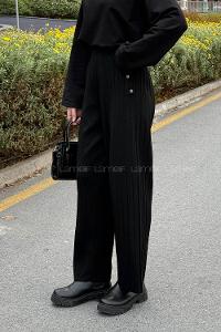 Lamelif Düğme Detaylı Pantolon Siyah