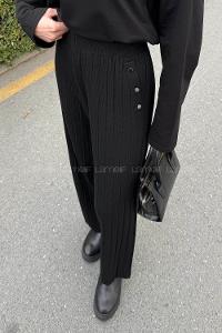 Lamelif Düğme Detaylı Pantolon Siyah