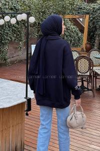 Navy Blue Zippered Neck Long Arm Unprinted Sweatshirt