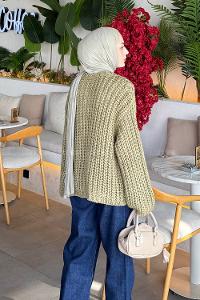 Lamelif Gold Düğme Detaylı Cepli Hırka Haki