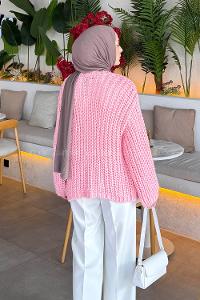 Lamelif Gold Düğme Detaylı Cepli Hırka Şeker Pembe