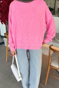 Lamelif Kendinden Desenli Triko Kazak Pembe