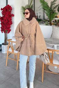 Brown With Milk Normal Neck Cotton Fabric Poncho
