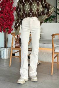 Cream Cotton Denim Elastan High Waist Denim Pants