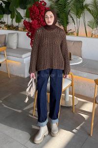 Lamelif Örgülü Kalın Kazak Acı Kahve