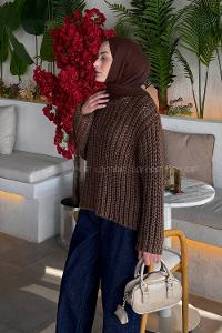 Lamelif Örgülü Kalın Kazak Acı Kahve