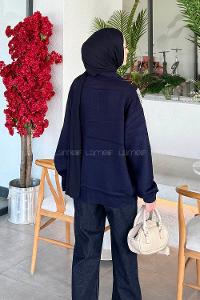 Lamelif Polo Yaka Baklava Desen Kazak Lacivert