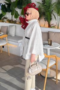 Lamelif Tesettür Kemerli Panço Ekru