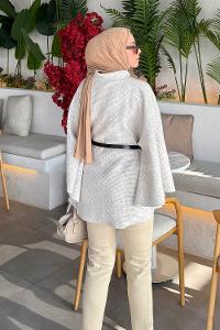 Lamelif Tesettür Kemerli Panço Ekru