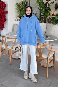 Lamelif Üç İplik Kanguru Cep Sweatshirt Bebe Mavisi