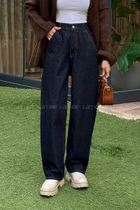 Dark Blue Denim High Waist Denim Pants