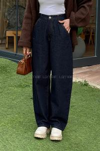 Dark Blue Denim High Waist Denim Pants