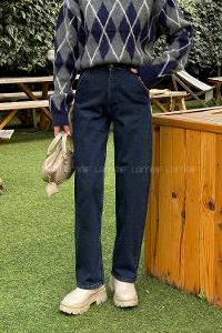 Lamelif Yan Cep Detaylı Boyfriend Pantolon Koyu Mavi