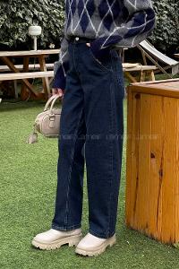 Lamelif Yan Cep Detaylı Boyfriend Pantolon Koyu Mavi