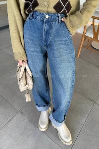 Lamelif Yan Cep Detaylı Boyfriend Pantolon Yıkama Mavi