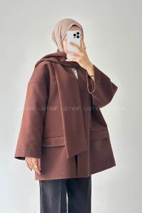 Bitter Brown V Neck Long Arm Coat