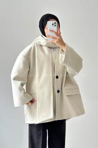 Cream V Neck Long Arm Coat